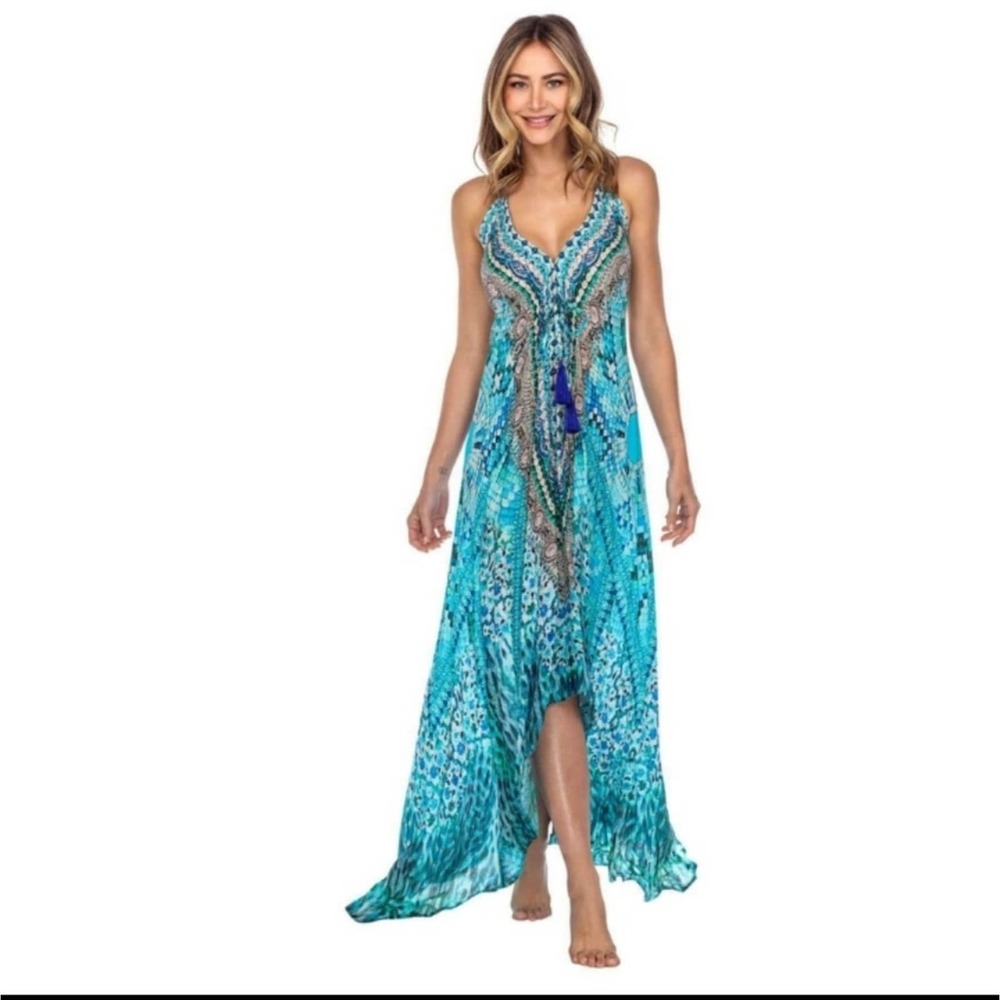 LA MODA WATERCOLOR HI-LO MAXI COVER-UP DRESS SIZE S/M